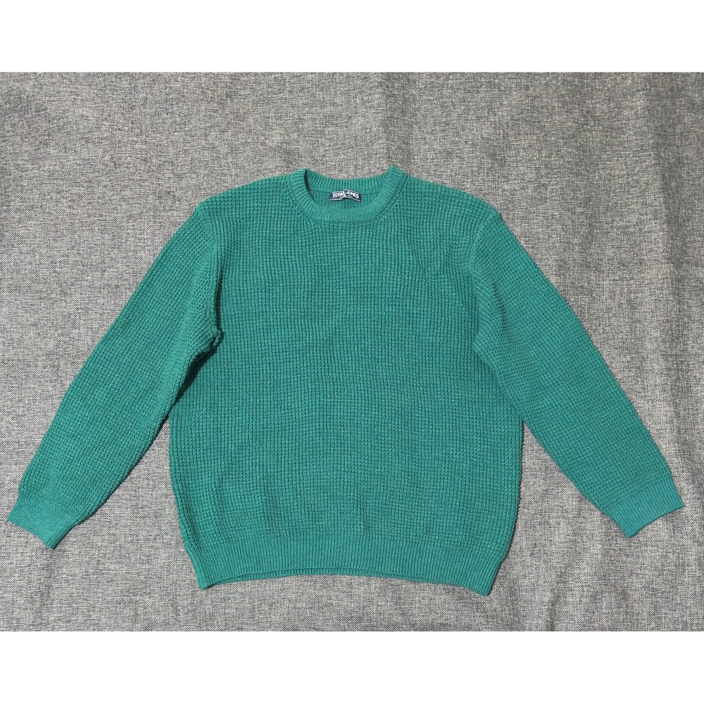 PJ Paul Jones Mens XL Sweater Green Waffle Knit Crewneck Long Sleeve
